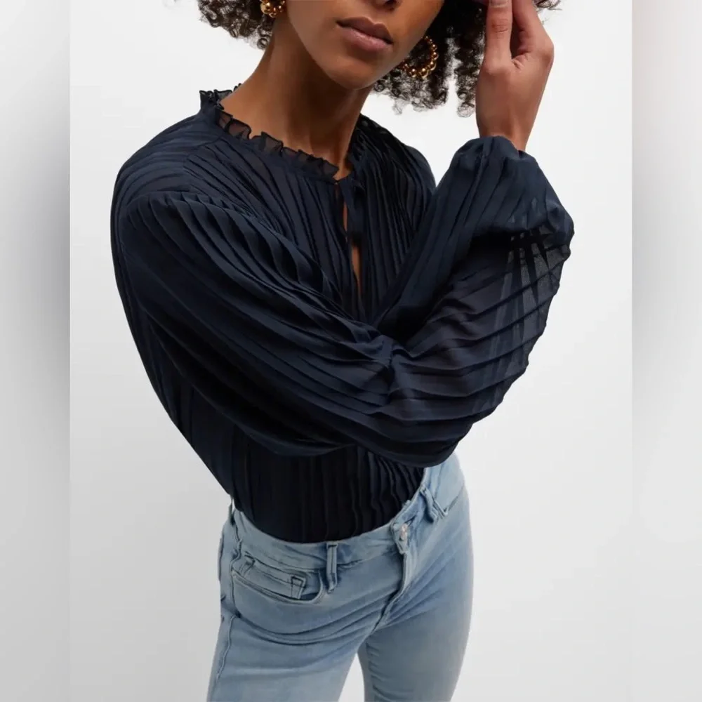 NWT💕FRAME Pleated Tie-Front Top Size XS - Picture 6 of 15